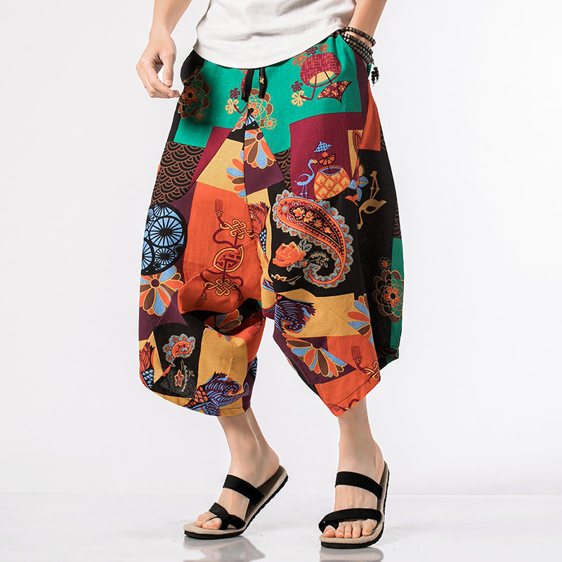 Pantalon lanterne d'été pour hommes et femmes, décontracté, plage, impression ethnique, loisirs, également, capri de vacances, objectifs, thaïxiété