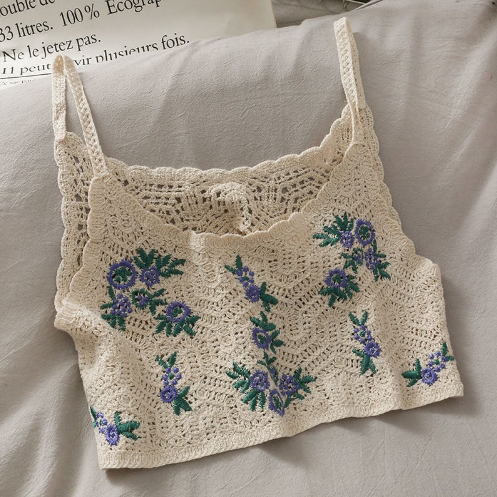 Plage fête florale courte sans manches hauts chauds mince gilet haut femme Crochet Camisole broderie gilet Style bohême