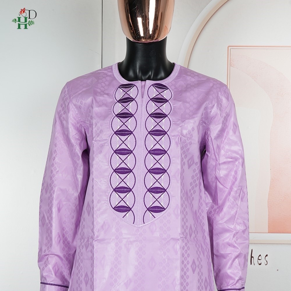 Robes africaines H&D pour couple, ensemble traditionnel violet assorti, tenue brodée pour homme, robe originale de Dubaï pour femme.