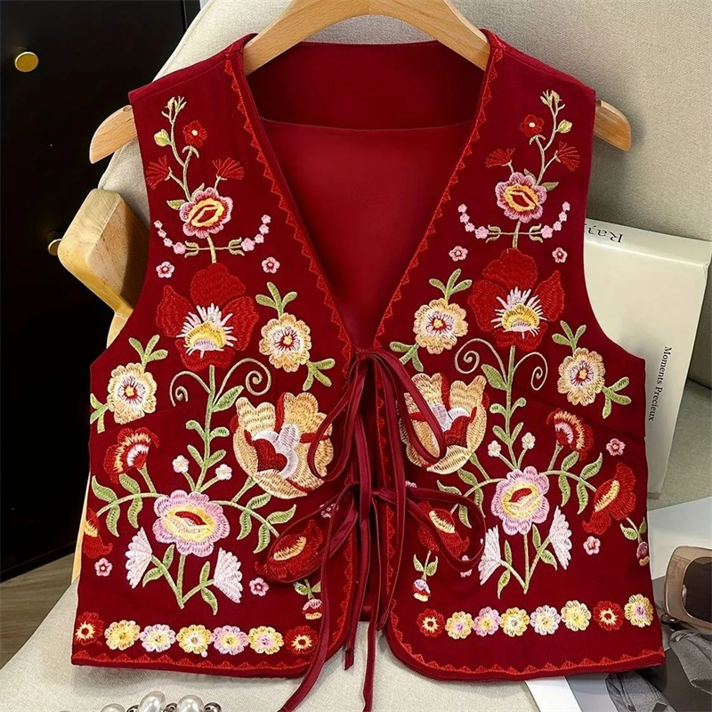 Nouveauté 2026 Gilet sans manches pour femme Printemps-Été, style chinois brodé, rétro, avec broderie de style industriel lourd
