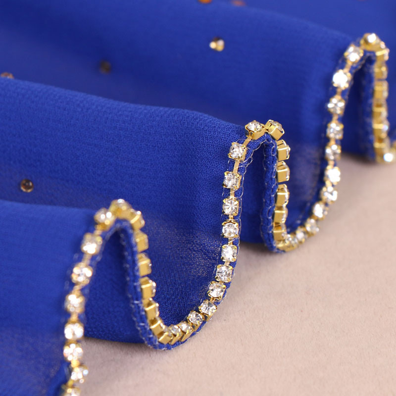 Écharpe hijab longue en mousseline pour femme, couleur unie avec chaîne de perles et décorations entièrement en strass, qualité supérieure