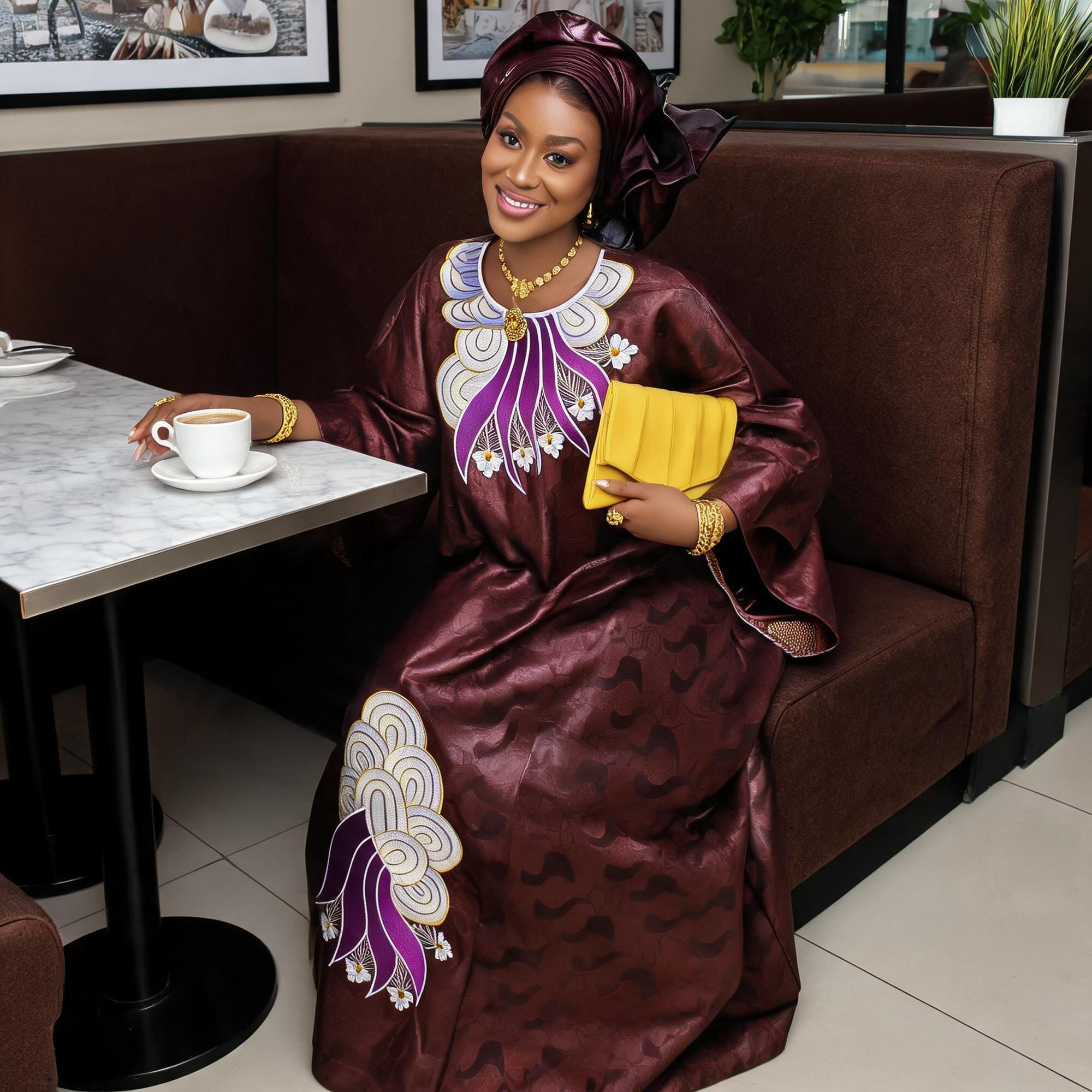 Robes africaines pour femmes grande taille, robe longue en bazin riche avec broderie et écharpe