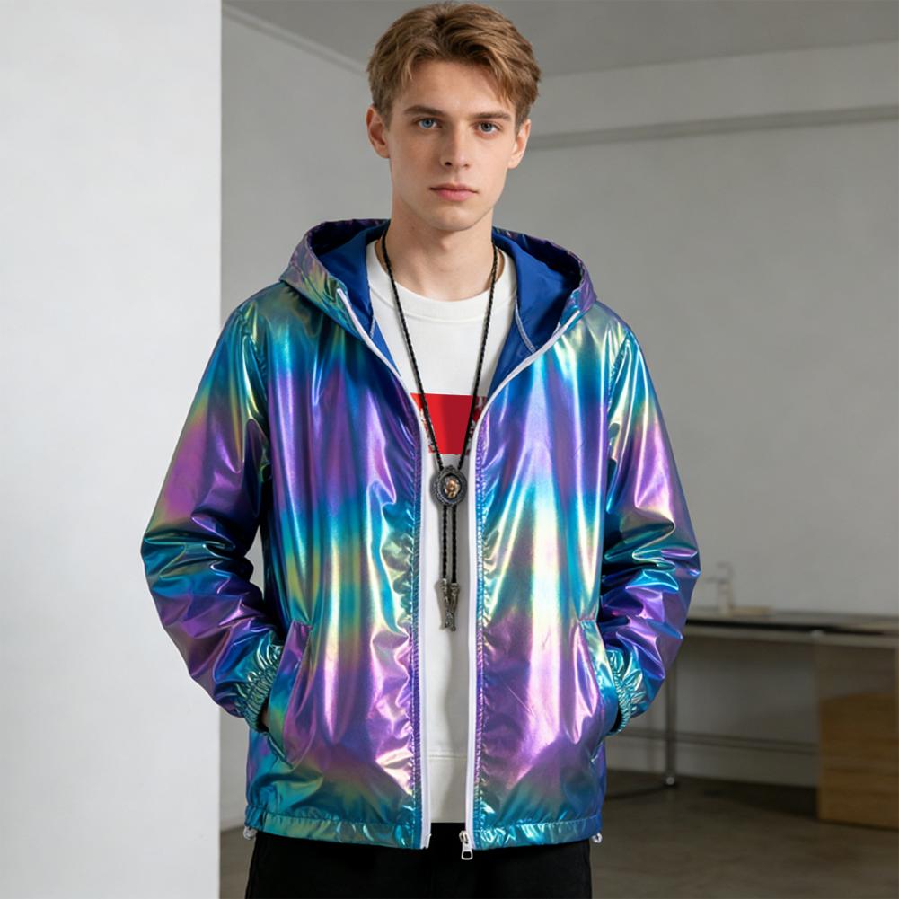 Vêtements de carnaval disco, veste fine à dégradé de couleurs réfléchissantes pour hommes, veste de boîte de nuit, veste de sport, vêtements de protection solaire