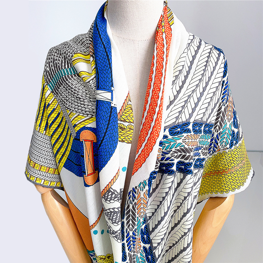 130cm soie cachemire carré écharpe châle hiver garder au chaud écharpe femmes marque de luxe géométrique corde écharpes enveloppes Pashmina Hijab