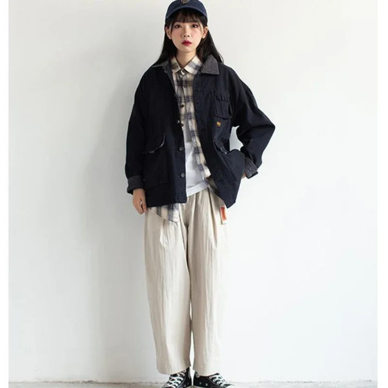 Japonais Cargo Vintage femmes hommes printemps automne vêtements Harajuku coton manteau militaire poche boutons vêtements de travail Streetwear