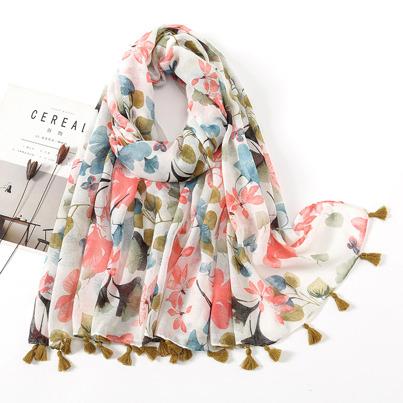 Écharpe en Viscose et Coton pour Femme, Jolis Châles à Fleurs, Enveloppes, Écharpes Fines à la Mode, Glands, Pashmina, Qualité, Nouvelle Collection Automne 2023