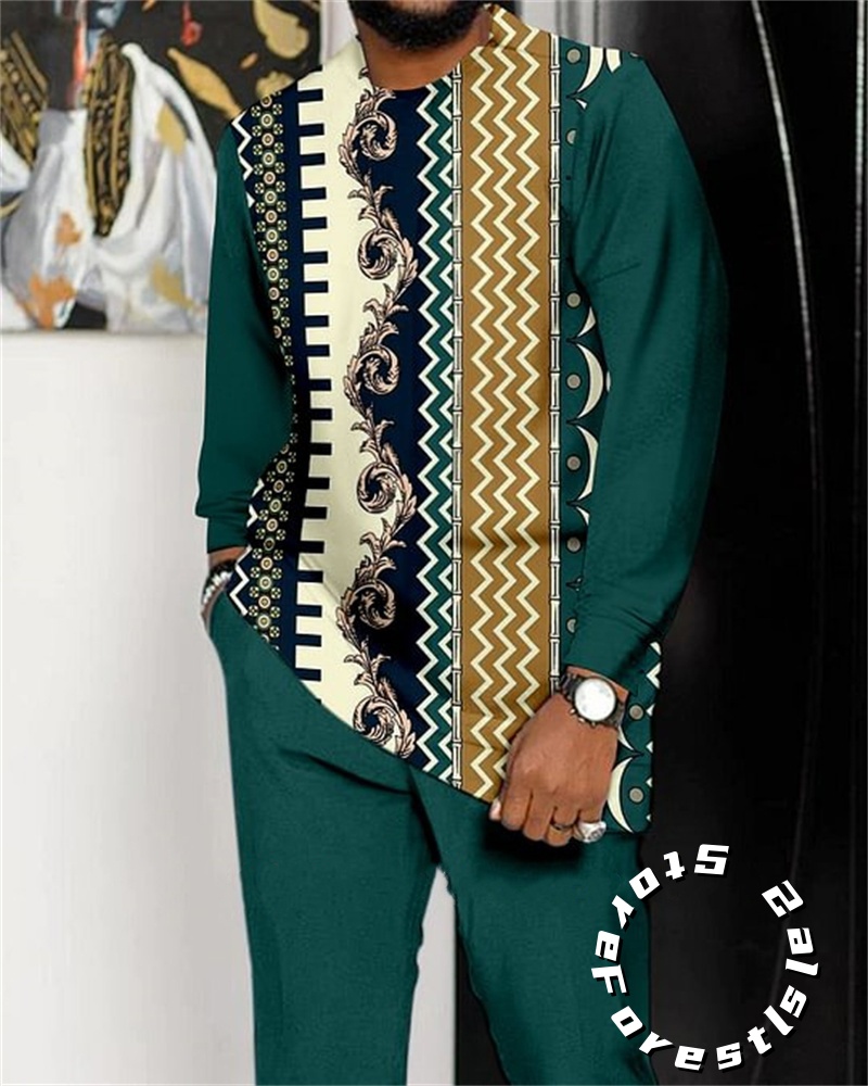 Ensemble de robe classique pour hommes, chemise à manches longues, tenue de marche décontractée, streetwear surdimensionné, FjOutfit, 2 pièces
