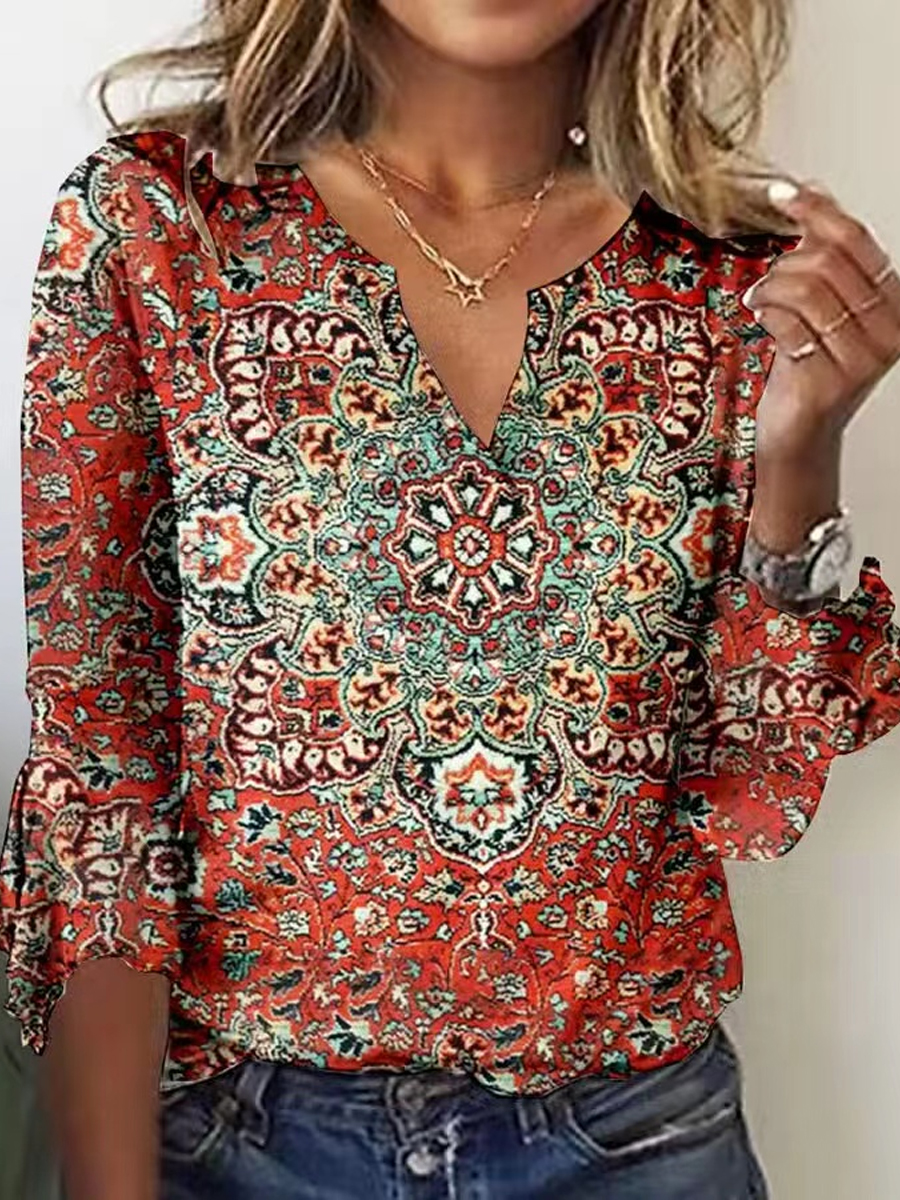 Mode femme chemise décontracté ample à manches longues chemise tempérament féminin imprimé haut
