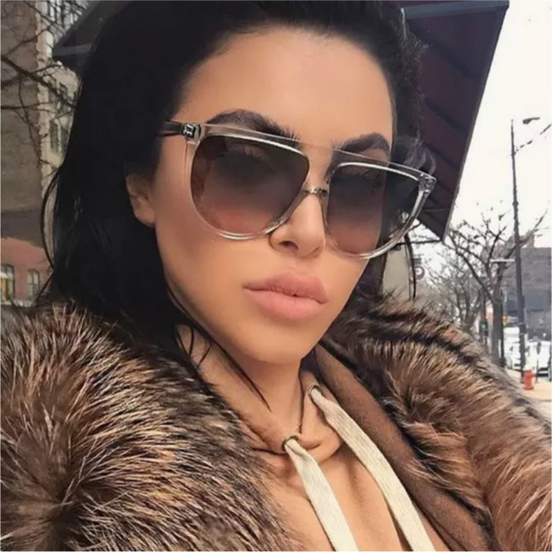 Lunettes de soleil surdimensionnées rétro pour femmes 2026, marque vintage, monture large, dessus plat, lunettes de soleil de créateur, Okulary Eyewear
