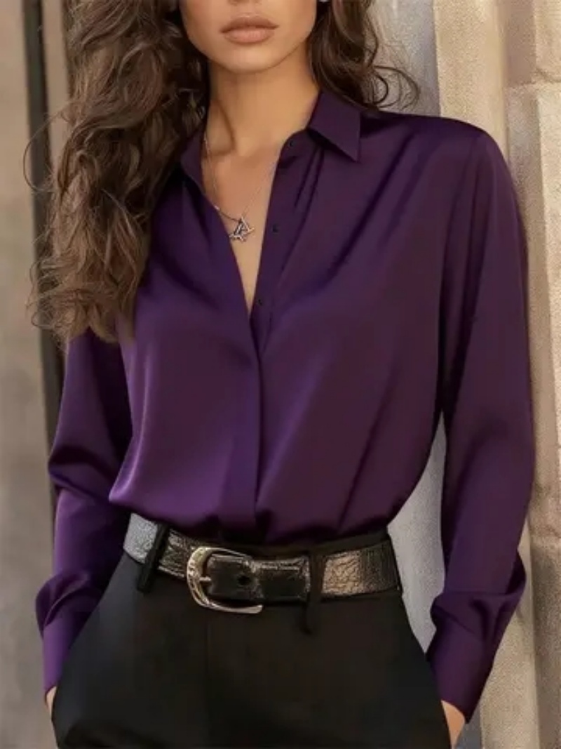 Chemisier boutonné à manches longues pour femme – Haut chic de bureau élégant avec col classique et style polyvalent