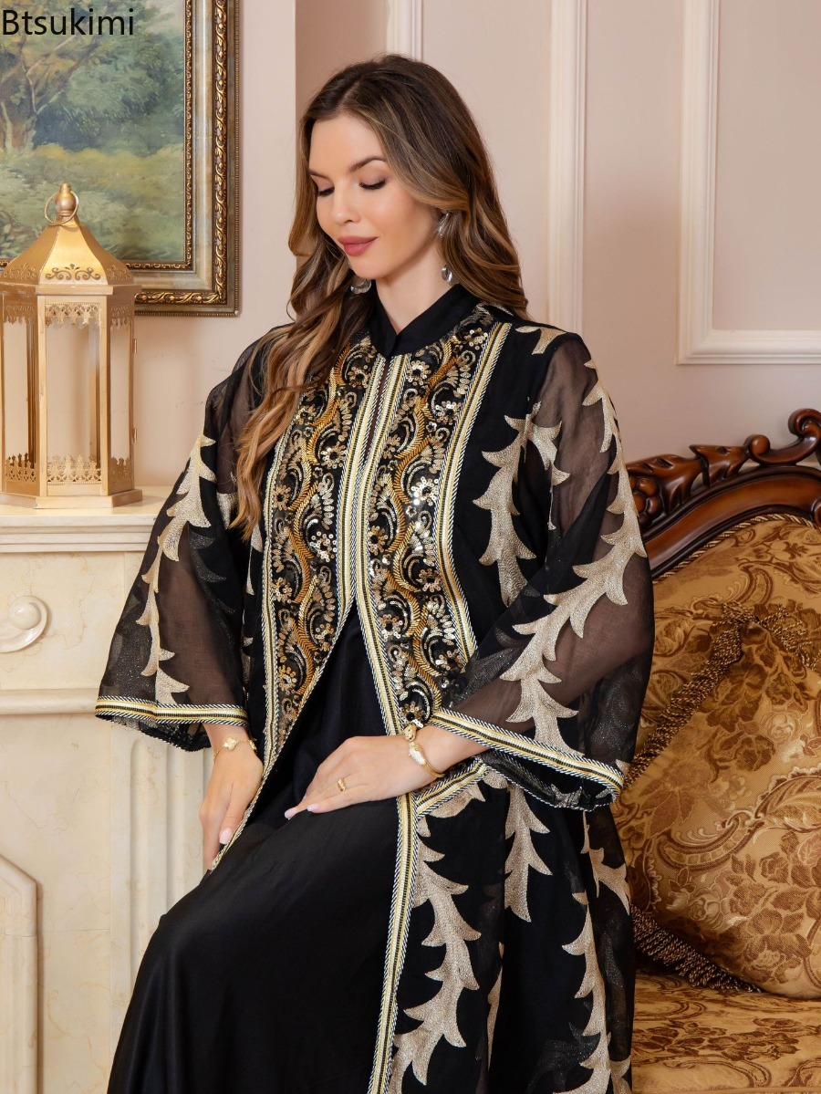 Nouvelles Abayas d'été en maille brodée pour femmes musulmanes, robes de soirée islamiques, robes de fête de Dubaï, élégants kaftans arabes, Vestidos