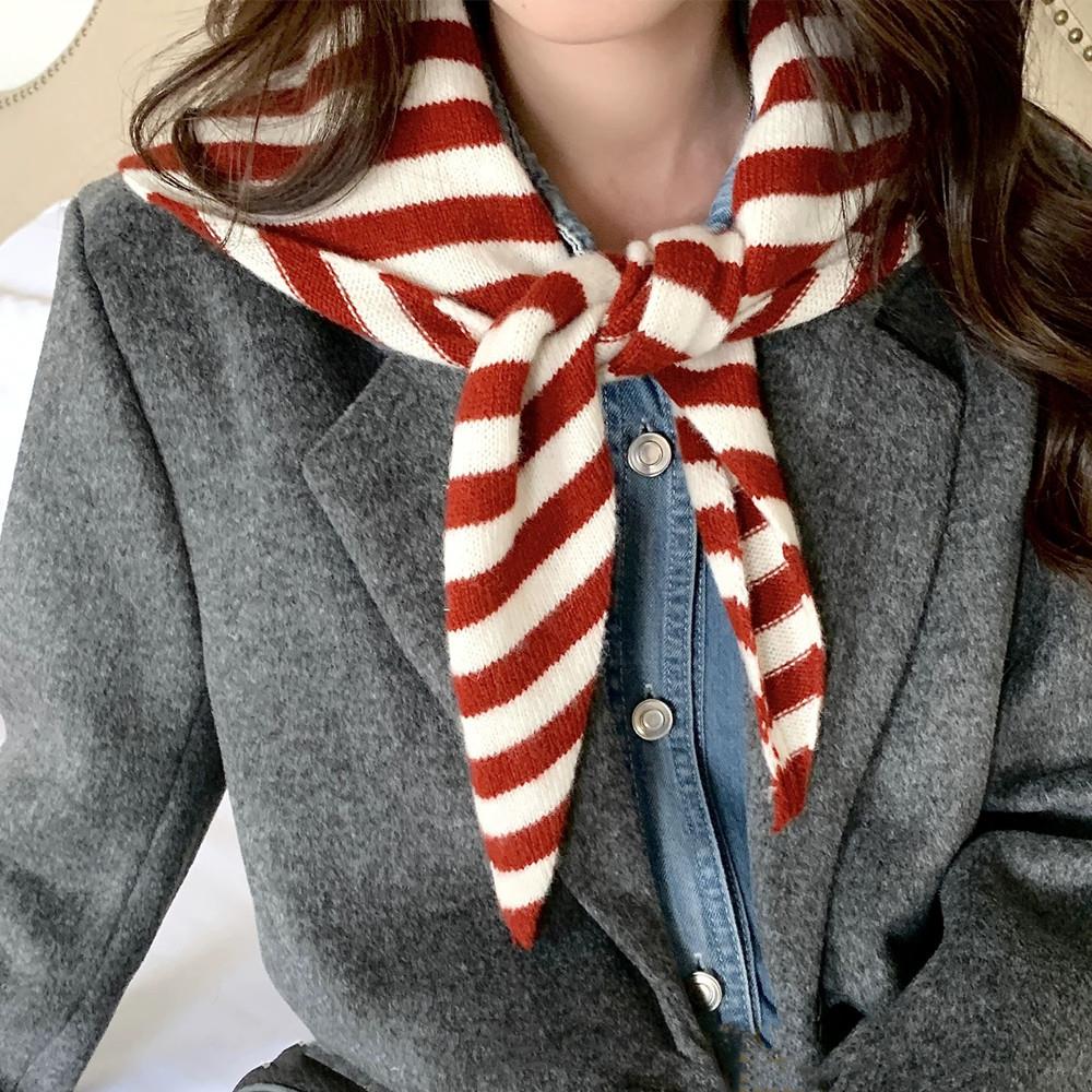 Polyvalent rayé laine tricoté Triangle écharpe femmes mode laine écharpe châle hiver chaud doux tricoté capuche écharpe châle cou enveloppement