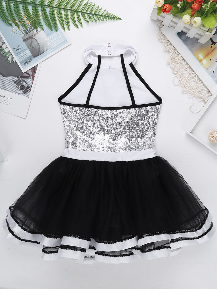 Robe Tutu de Ballet de smoking avec nœud papillon pour enfants filles, tenue de bal féerique, col licou, justaucorps à paillettes, Costume de danse moderne de Jazz latin