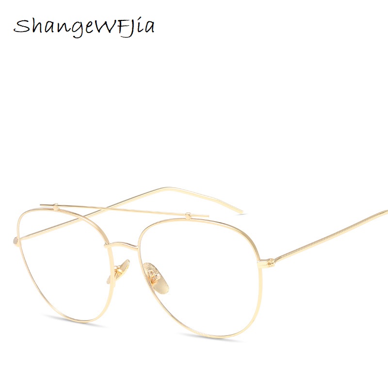 Mode Anti bleu cadre Vintage lunettes femmes surdimensionné métal lunettes cadre hommes clair lentille lunettes or optique Spectacle