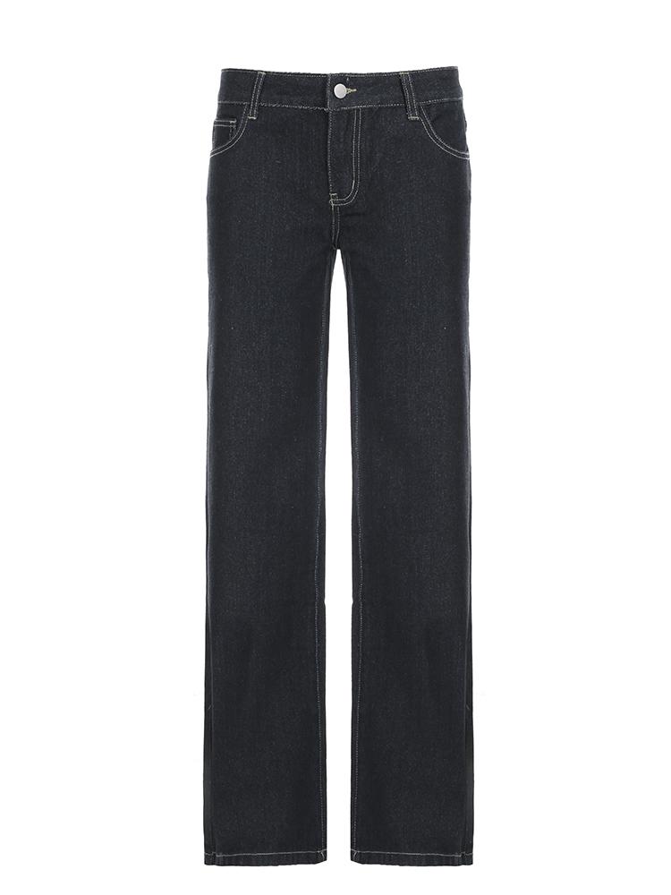 Jean évasé coupe cintrée pour femme Y2K Pantalon en denim extensible taille basse vintage avec broderie style vieilli pour les tenues de tous les jours