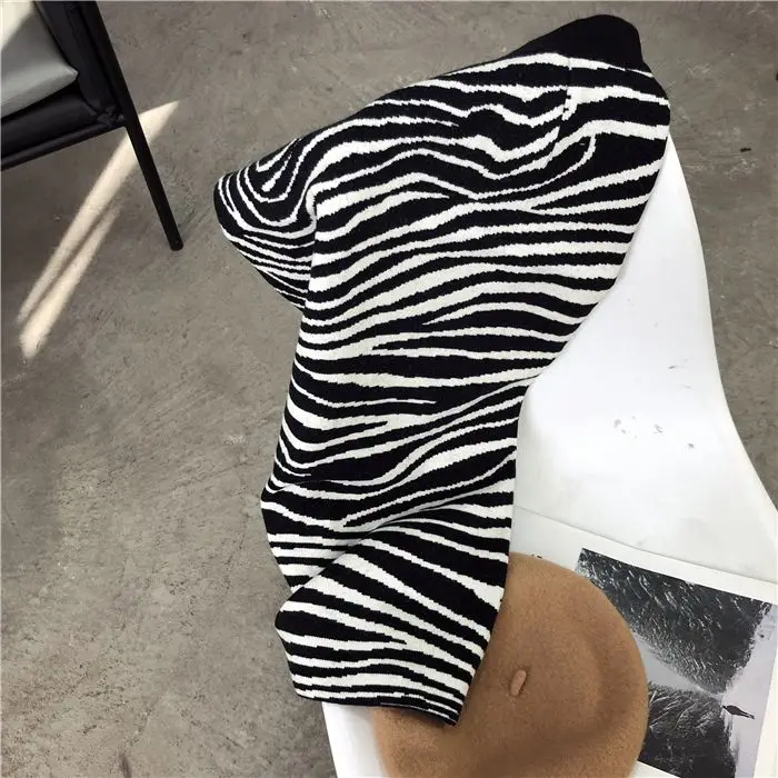 Jupe tricotée couvrant les hanches pour femmes, automne et hiver, droite, Style coréen, taille haute, motif zèbre, fente Double couche