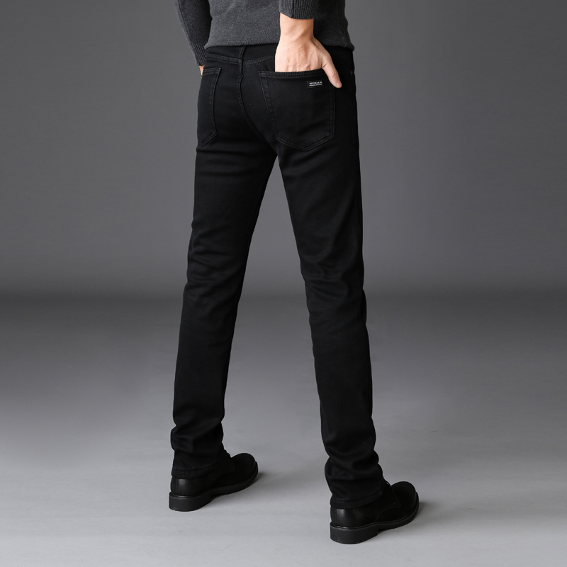 Jean noir extensible pour hommes, Style classique, mode Business, pantalon en Denim noir pur, Slim, marque masculine, pantalon décontracté