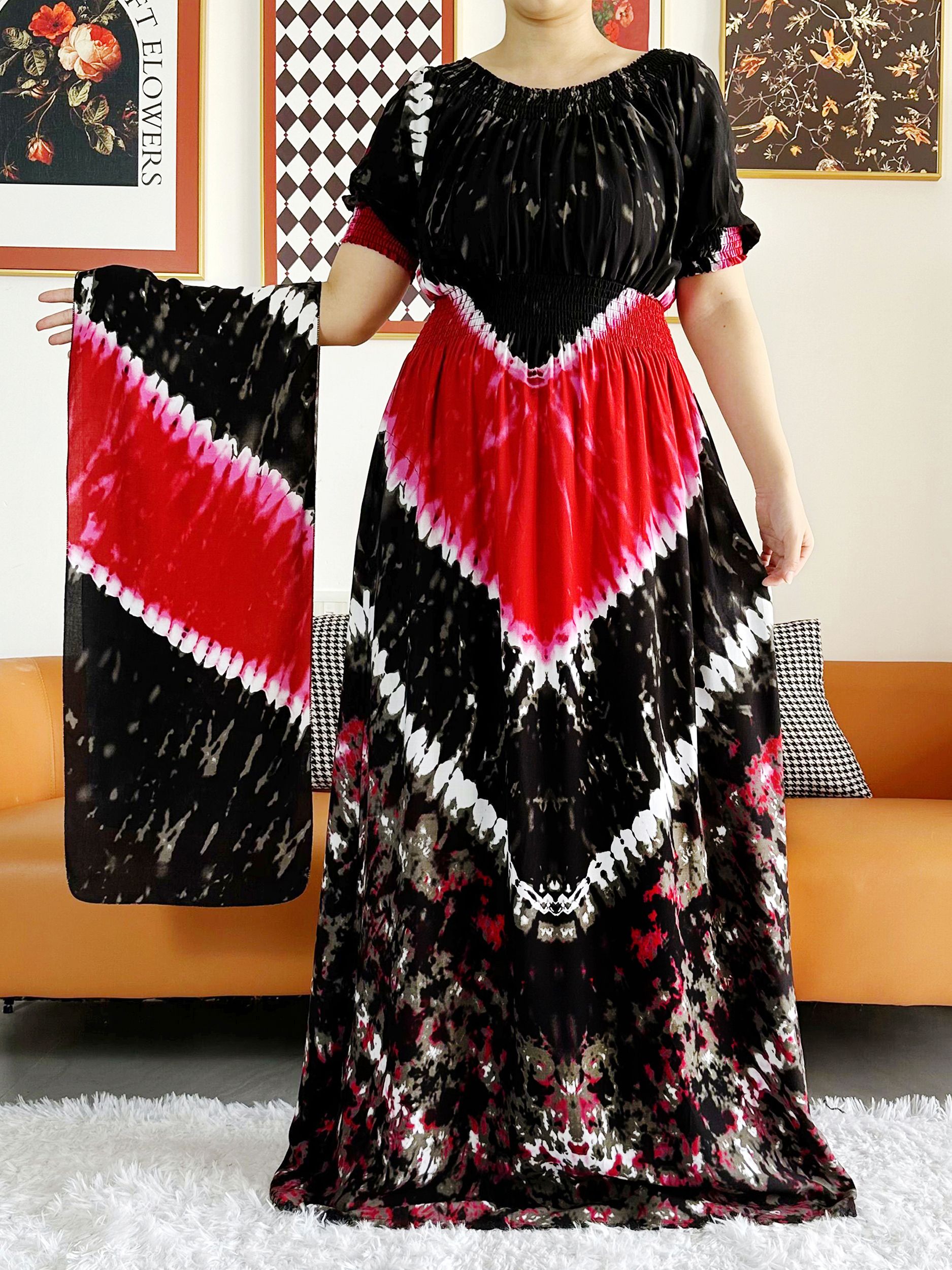Abaya d'été 2026 pour femme à manches courtes, imprimé positionné, taille cintrée, coupe ample, motif floral, Boubou Maxi, vêtements islamiques africains pour femme