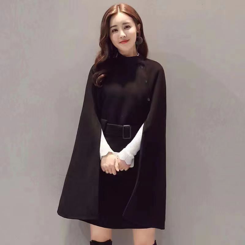 Nouvelle Écharpe-Cape Poncho en Laine de Haute Qualité Automne 2026 avec Ceinture pour Femme, Manteau-Cape Coréen Mi-long Sans Manches Décontracté pour Dames