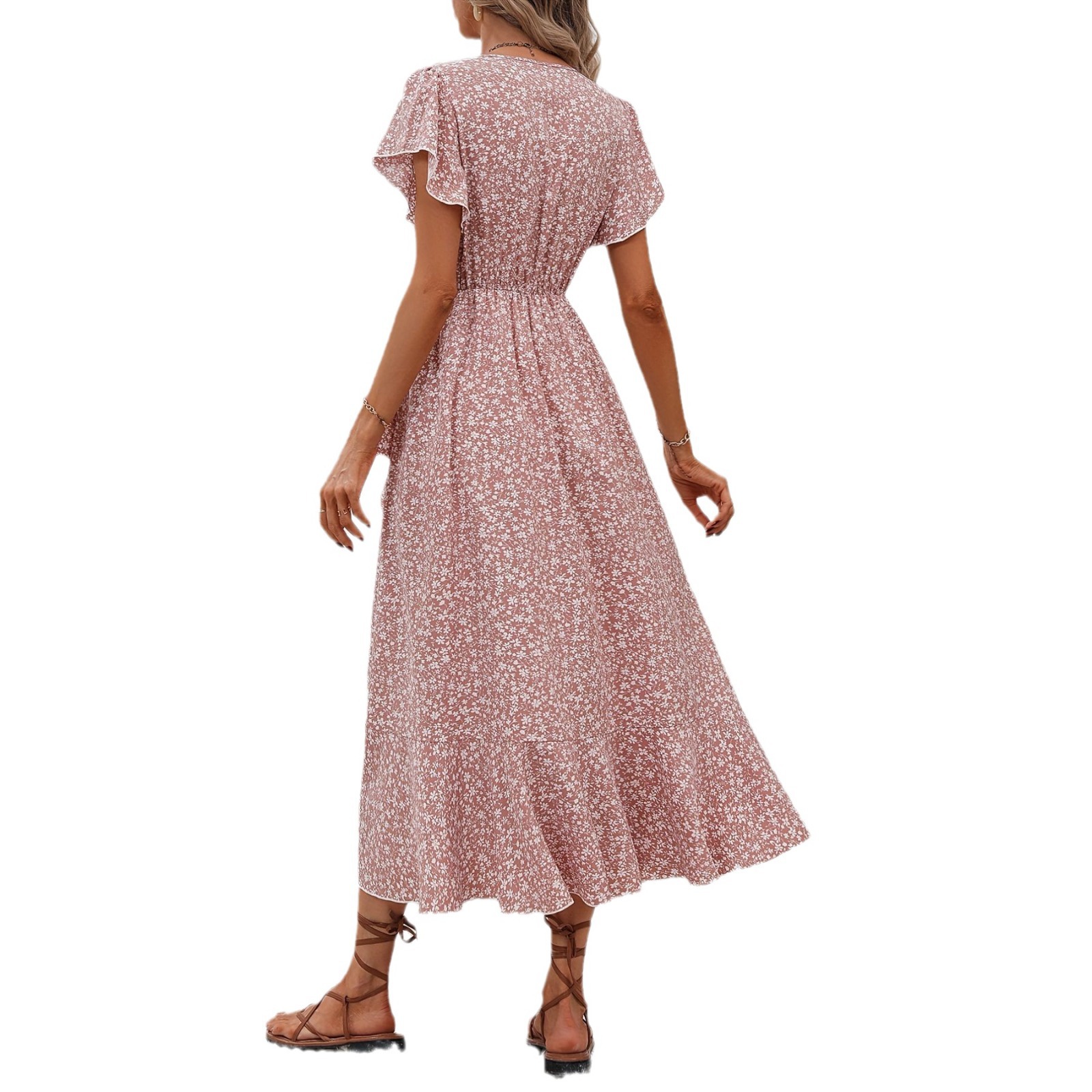 Robes d'été pour femmes, Sexy, col en V, manches courtes, taille haute irrégulière, à lacets, imprimé floral, robes de plage décontractées