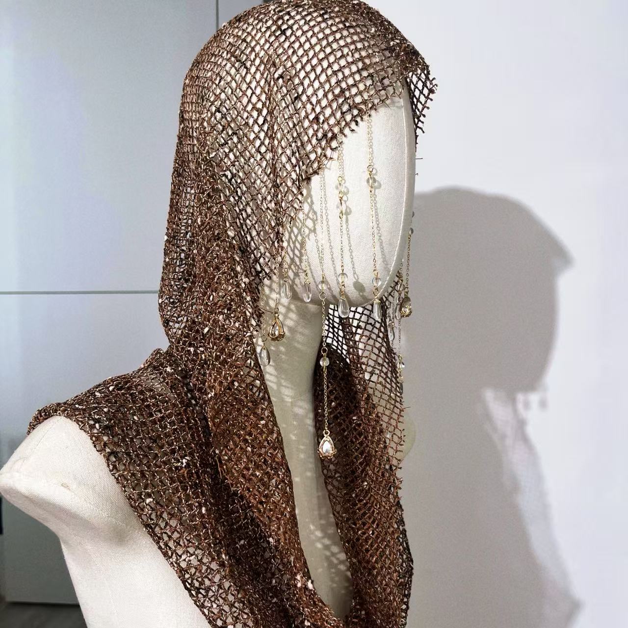 Évider maille strass gland Vintage foulard homme femme gothique rétro Punk écharpe chapeaux accessoires