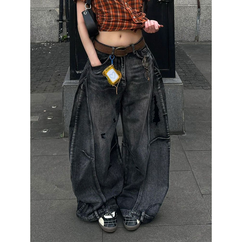Jean noir femmes Vintage taille haute Cargo jean droit 2025 été décontracté ample grande taille jambe large Denim Baggy pantalon Y2K