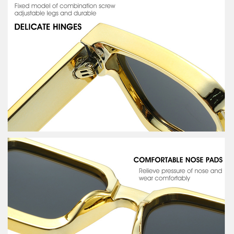 Lunettes de soleil carrées pour hommes et femmes, Design de marque de luxe, Vintage, grande monture, Punk Hip Hop, brillant, or, argent, miroir, UV400