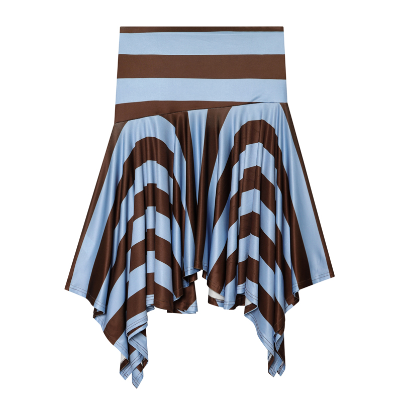 Jupe rayée pour femmes, jupe d'été asymétrique à taille haute avec volants, jupe midi bleue décontractée pour fête, streetwear pour femmes