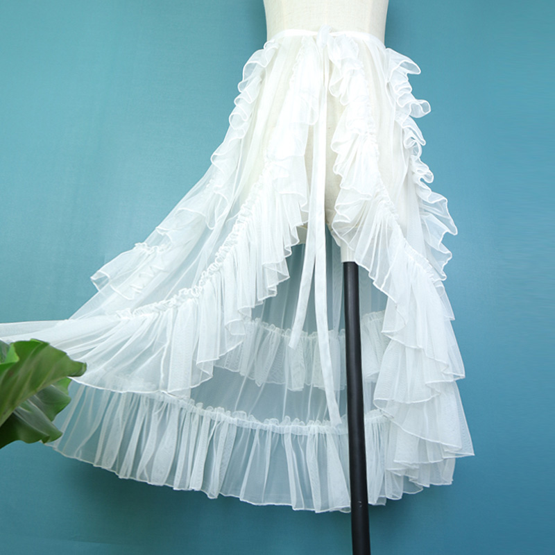 Jupe Gothique Lolita en Dentelle Transparente pour Femme, Rideau en Maille à Volants, Tablier de Princesse Japonaise Kawaii Mignonne, Jupes Dégradées