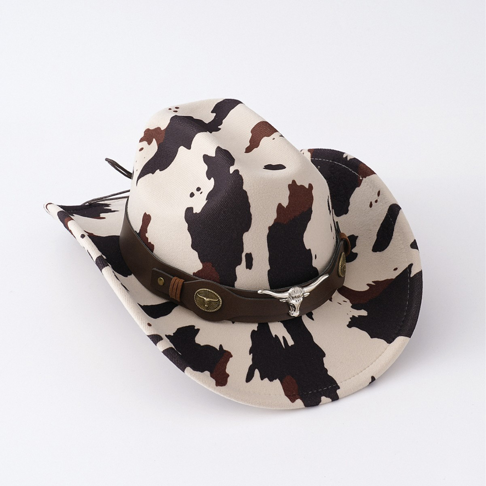 Casquettes occidentales imprimées de vache de Style ethnique avec ceinture, chapeau de Cowgirl à large bord tendance pour femmes et hommes, chapeau de soleil de Protection UV en plein air pour fête