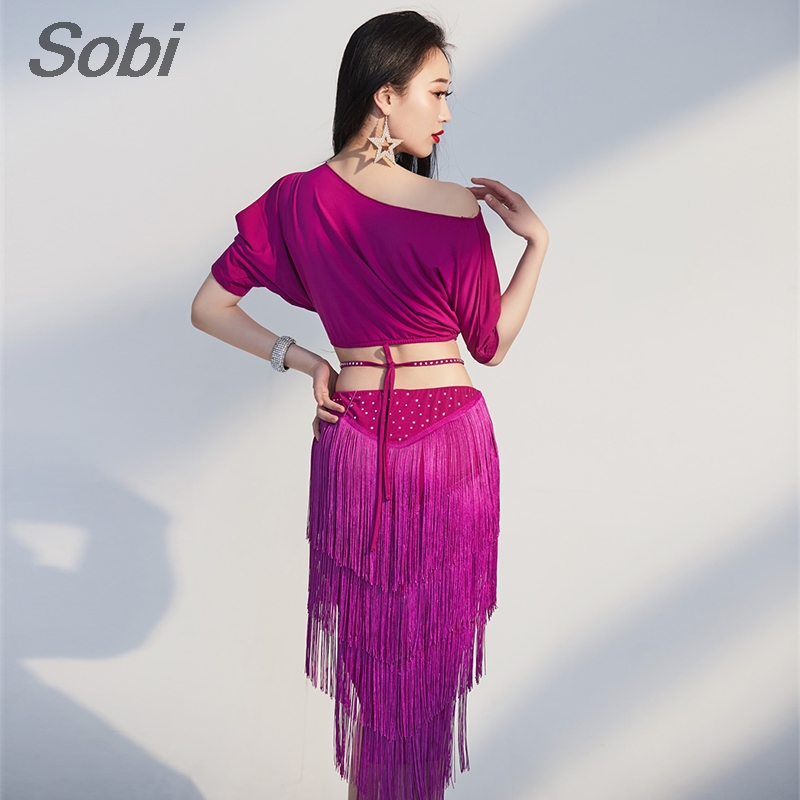 Ensemble de costumes de danse du ventre Sexy pour femmes, haut + jupe à franges, vêtements d'entraînement de classe, tenue de spectacle de danse du ventre orientale de déesse
