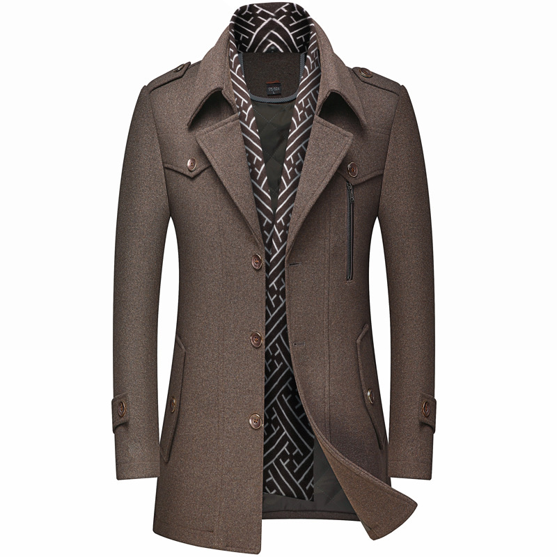 Manteaux en laine pour hommes d'hiver mode épaissir mi-long Trench solide col rabattu vêtements d'extérieur chauds affaires décontracté manteau en laine hommes