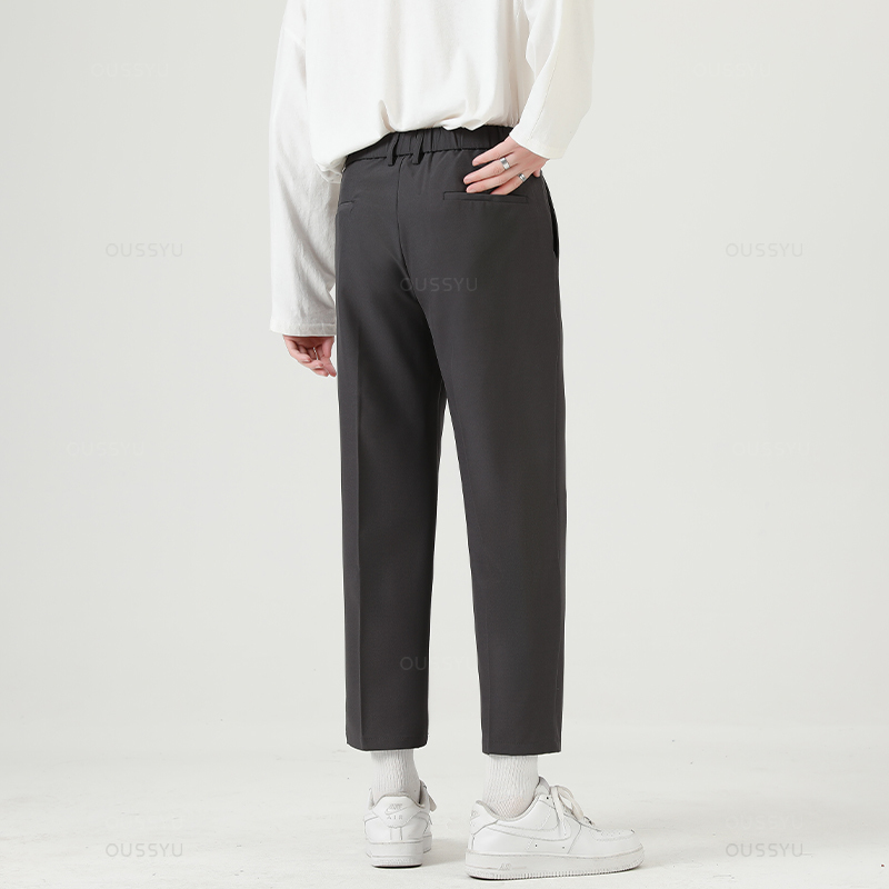 Marque vêtements pantalon de costume lisse hommes d'affaires formel cheville longueur pantalon de travail coréen décontracté automne pantalons longs mâle surdimensionné 40