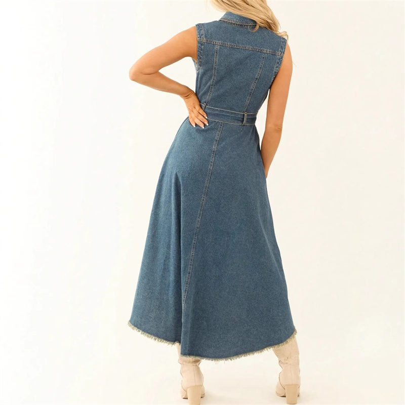 Robes en jean pour femmes, sans manches, sexy, asymétriques, style jeune fille, robe longue trapèze, tunique, vêtements en jean pour femme avec lacets