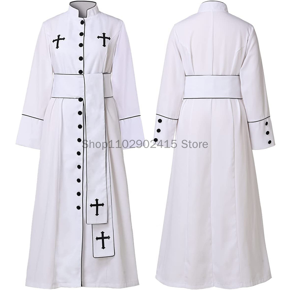 Costume de Prêtre Noble Noir et Blanc pour Homme Adulte, Pasteur Religieux, Père, Halloween, ixde Pourim, Robe de Cosplay du Barrage de Mardi Gras
