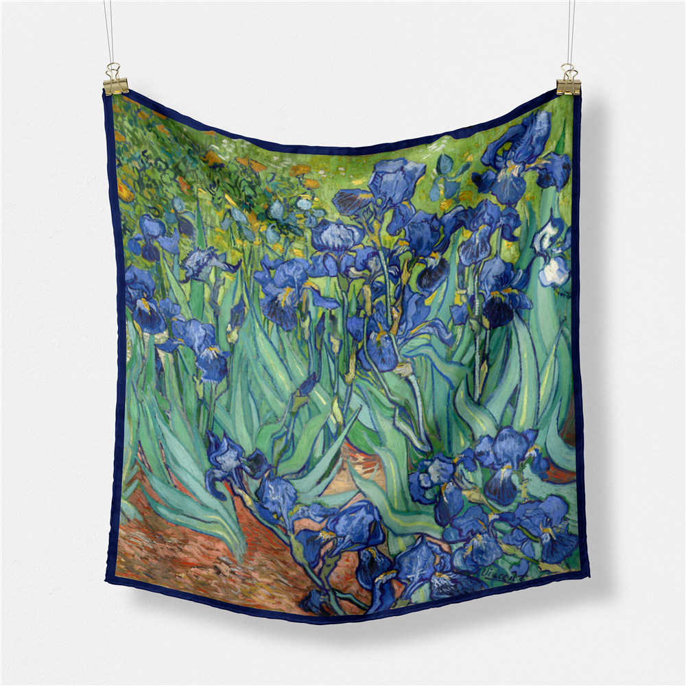 Célèbre peinture à l'huile mode femmes écharpe enveloppes sergé 100% foulard en soie foulards carrés foulard Hijab foulard Bandan 53CM