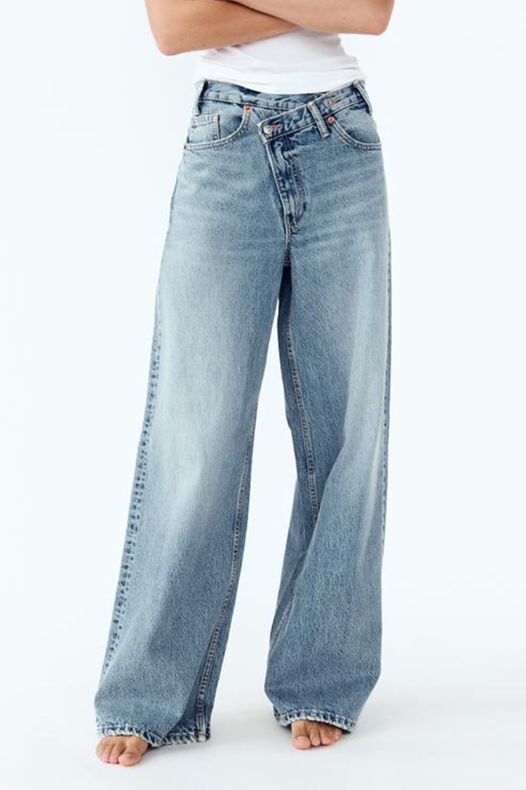 2025 nouveau jean femme taille haute jambe large coton droit Double boutonnage Denim pantalon esthétique Baggy jean Faionable dames