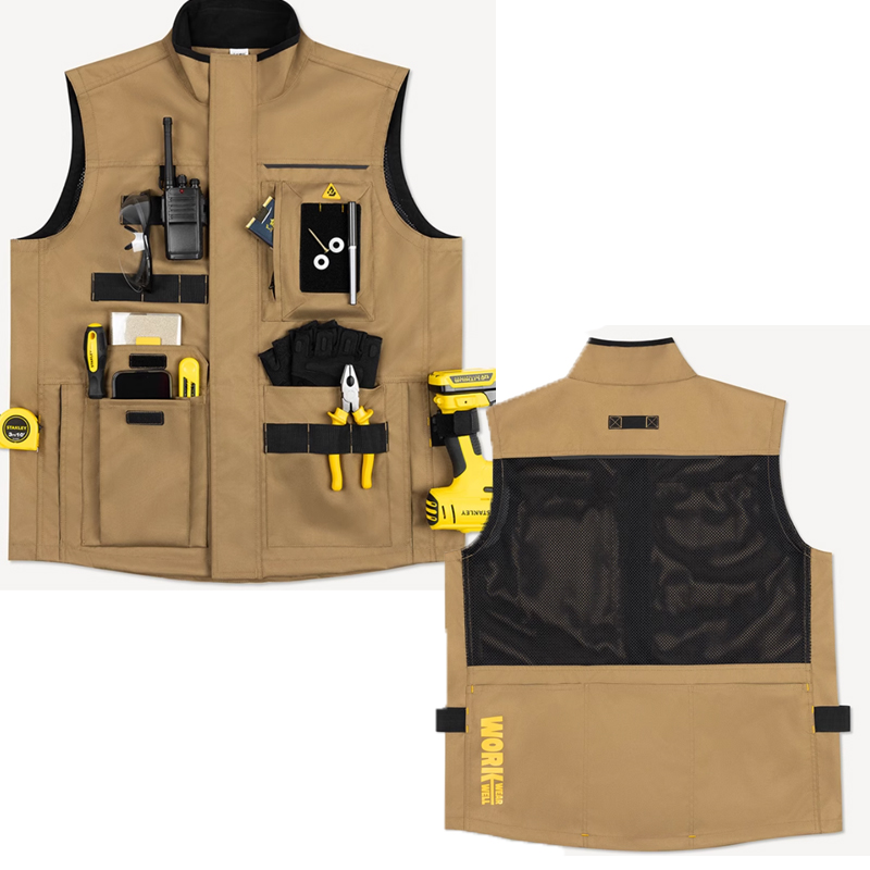 Gilet de travail kaki pour homme, gilet à poches pour outils, gilet de travail pour artisan, charpentier, mécanicien, vêtement de travail, gilet cargo d'extérieur, débardeur, veste