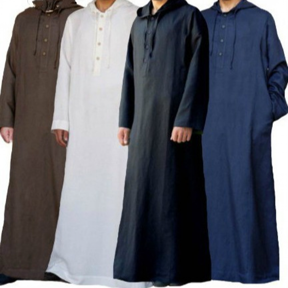Mode Musulmane Hommes Vêtements Solide Jubba Thobe Manches sulfRobes À Capuche Dubaï Moyen-Orient Hommes Islamique Arabie Saoudite Kaftan S-5XL