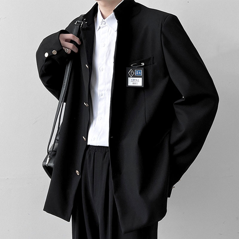 Veste d'Uniforme Sвde Style Japonais pour Homme, Col Montant, Tunique Trempée, Costume DK, Manteau Noir avec Plaque Nominative, Version Haute