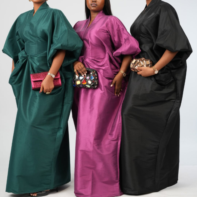 Robe Kaftan Bubu Africaine pour Femmes, Col en V, Ample avec Nœud à la Taille, Robes Maxi Élégantes et Modestes pour Mariages, Événements du Ramadan