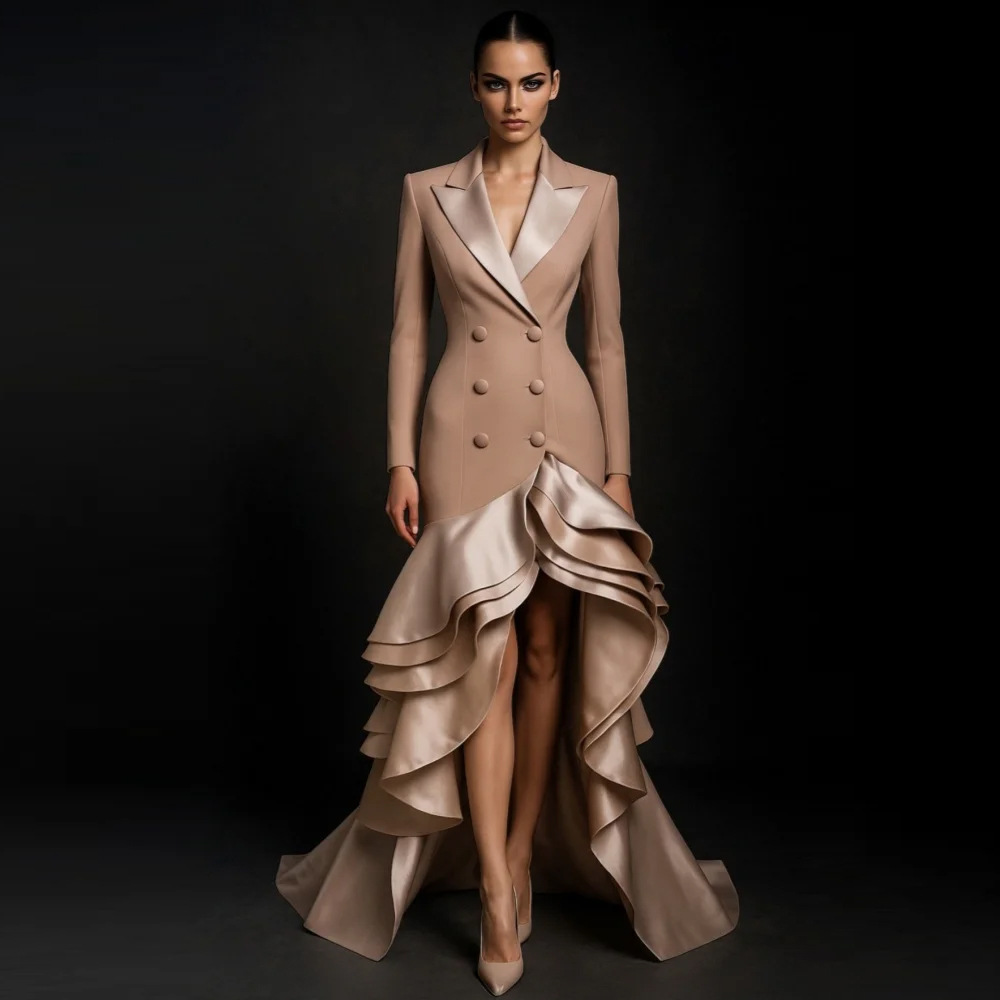 Robe de soirée pour mondaines, robe longue, col tailleur, robe mi-longue, élégante, ourlet feuille de lotus, robe longue ajustée