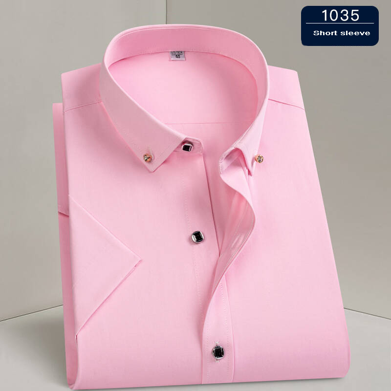 Offre spéciale chemise habillée pour hommes formel mince affaires classique basique diamant bouton Social chemise blanche à manches courtes hommes vêtements