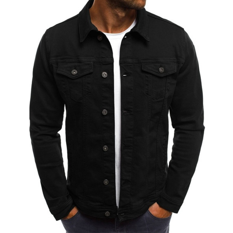 Veste en jean pour homme Printemps-Automne, style mode, à col à revers et boutonnée, type Trucker, Streetwear, Veste de travail, Veste de motard