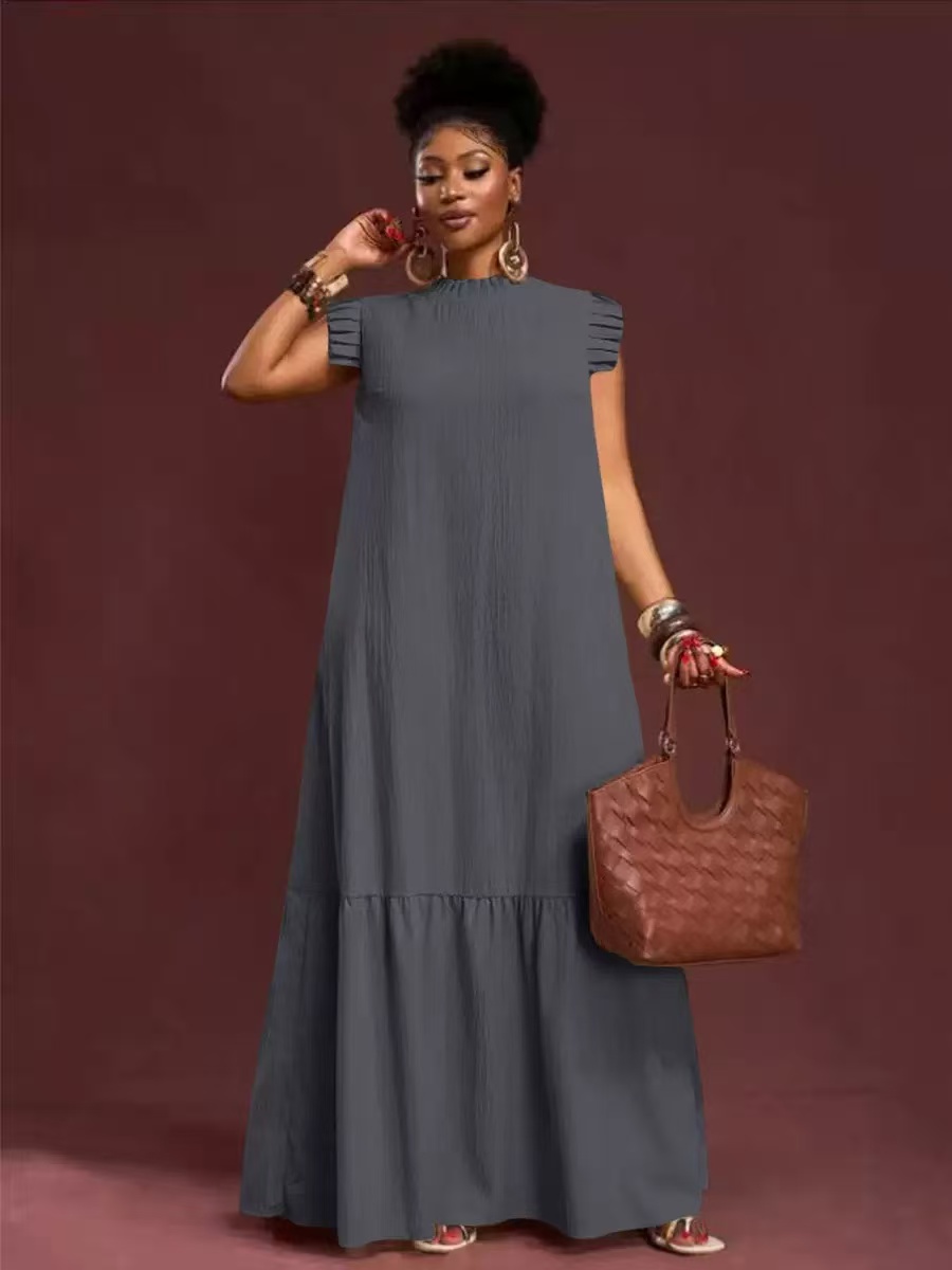 Robe élégante pour femmes grandes tailles, style décontracté pour le travail, style européen et américain, avec texture plissée et ourlet large et évasé