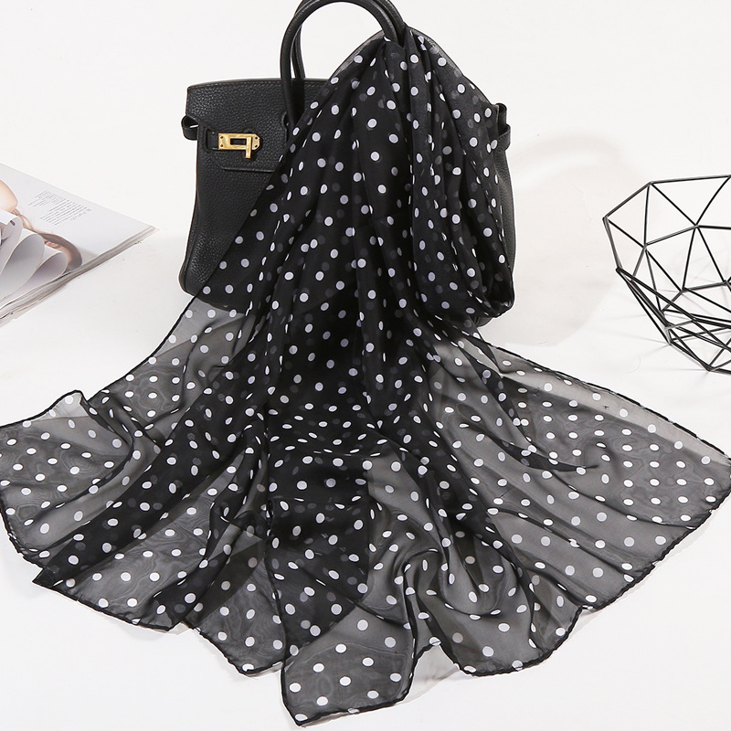 Écharpe en mousseline de soie imprimée à pois pour femmes, châle polyvalent, protection solaire, foulards décoratifs, luxe, élégant, pour dames