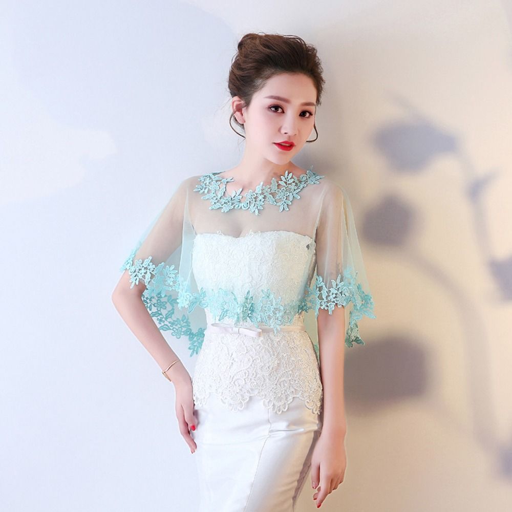 Châle court rond pour filles, robe d'été grande taille, capes pour femmes, enveloppes en dentelle, châle à fleurs, transparent, patients, capes de mariage