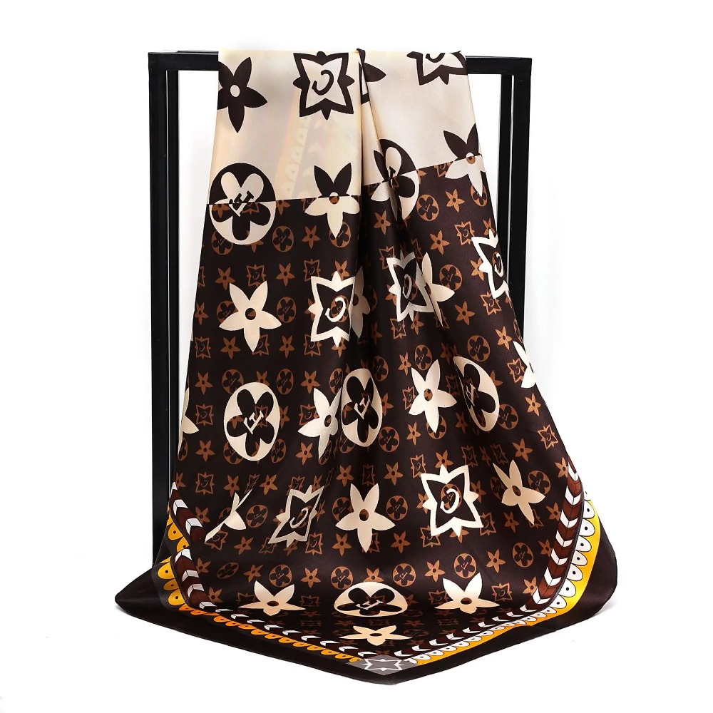 Nouvelle Écharpe Carrée Imprimée de Luxe pour Femme 90x90cm, Foulard en Soie, Châle, Bandeau, Design pour le Cou, Hijab, Bandana, Neckerchief