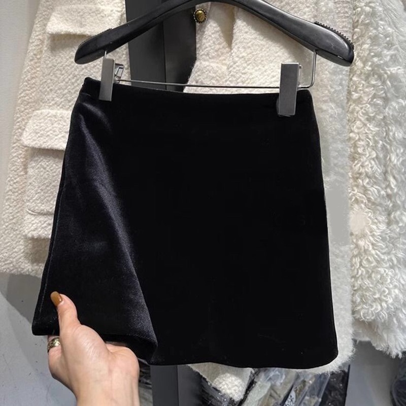 Jupe courte en velours pour femmes, printemps, automne, hiver, taille haute, style A, jupe moulante, jupe courte noire pour femmes