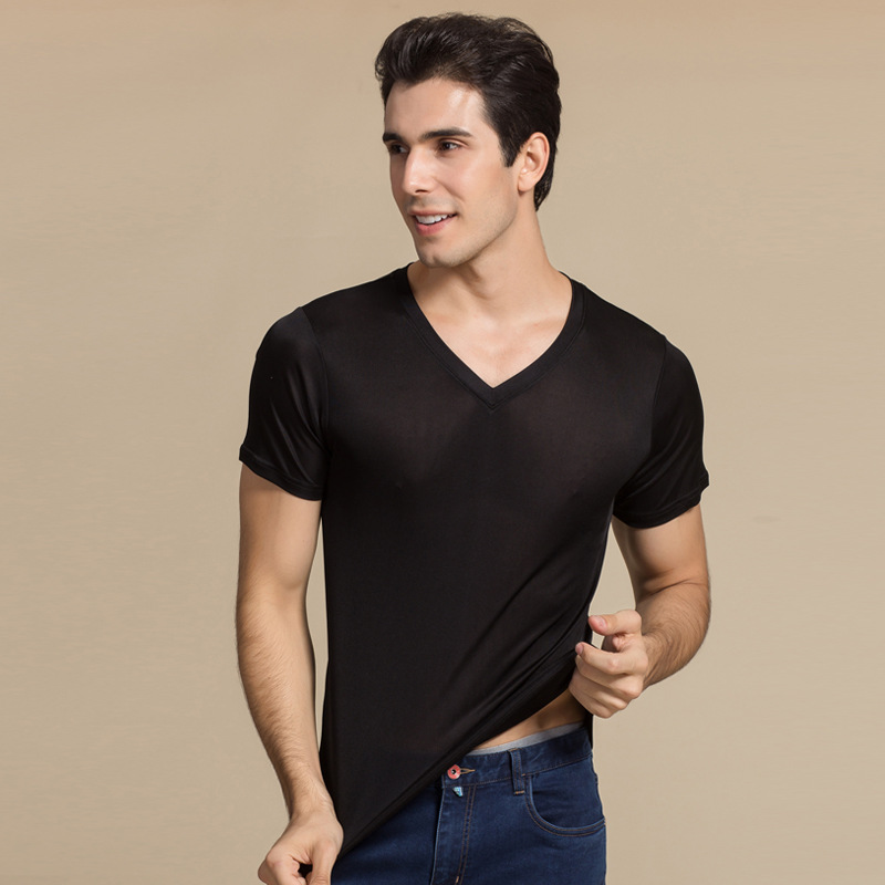 100% Soie Naturelle Tricoté Hommes de T-shirt Double-face Tricoté Pur Soie Hommes T-shirt T-shirt En Soie Hommes 100% Soie Tops